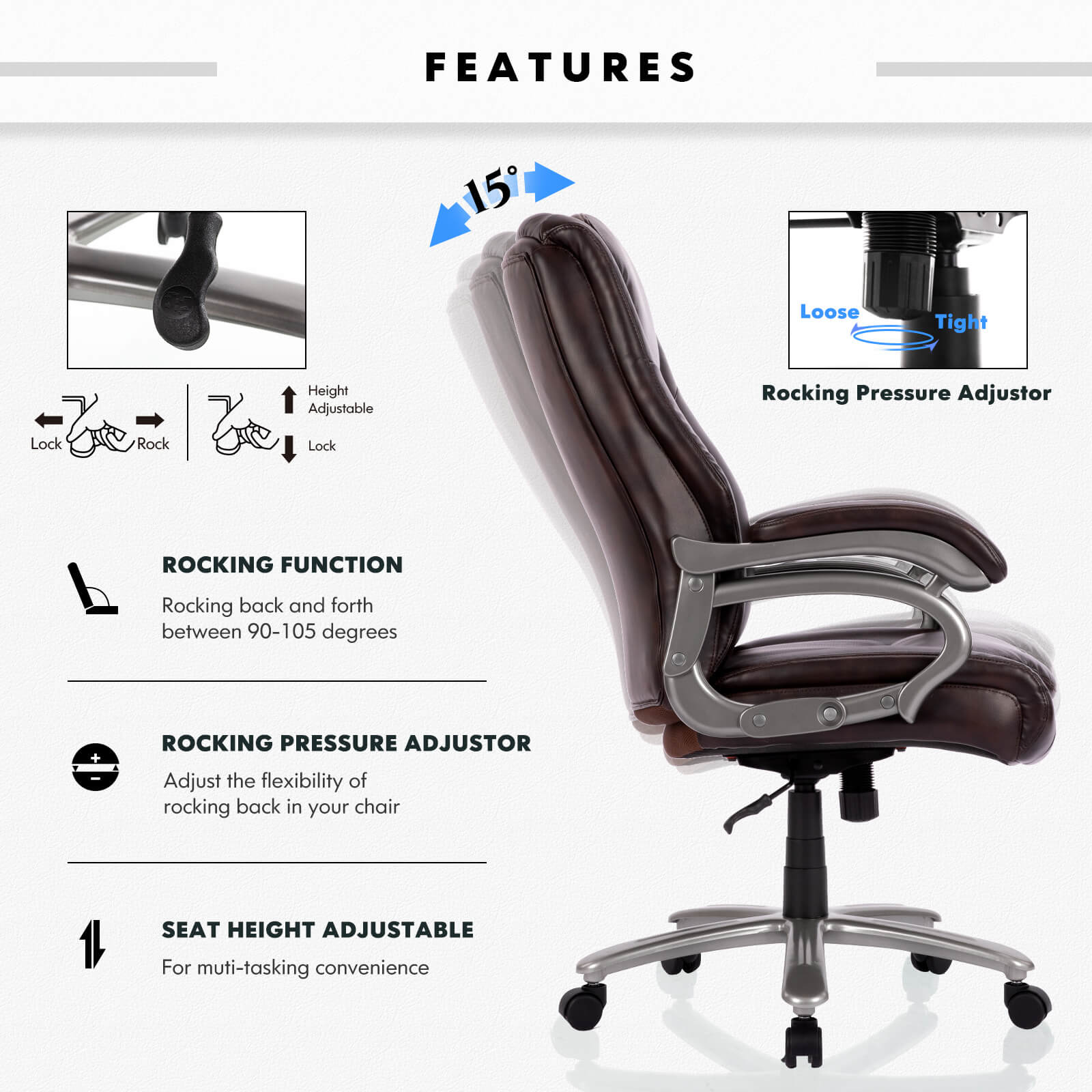 The properties of a high back office chair sold by WorkZen Interiors