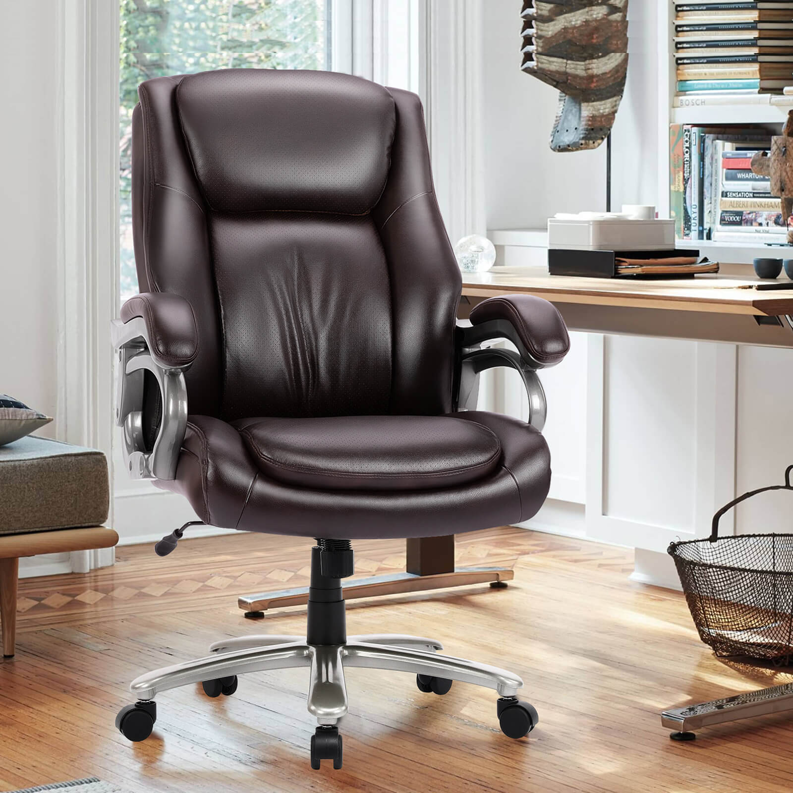 A brown high back office chair designed and manufactured by Colamy and sold by WorkZen Interiors