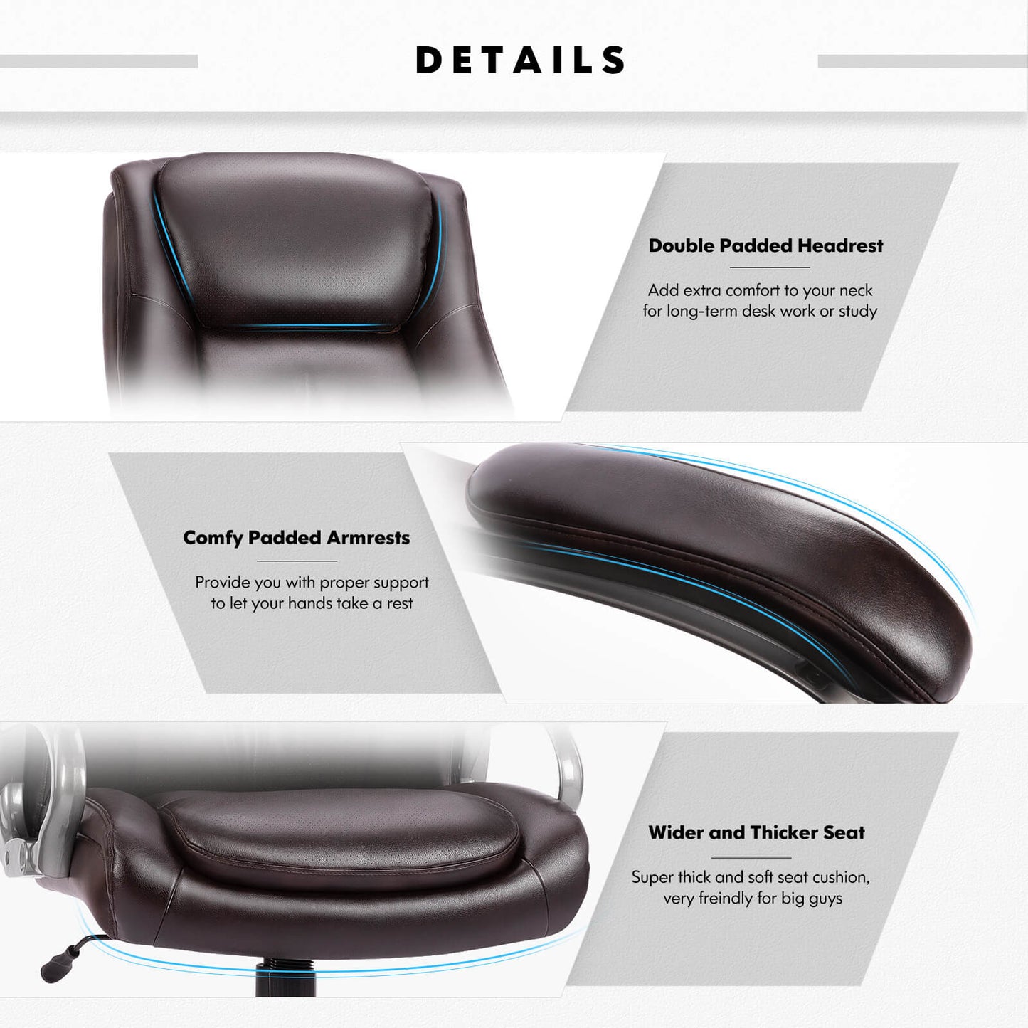 Features of a high back office chair sold by WorkZen Interiors