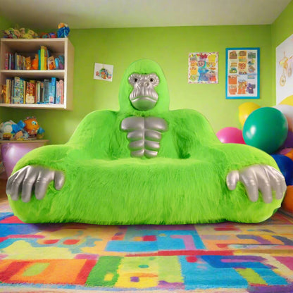A green inflatable gorilla sofa sold by WorkZen Interiors