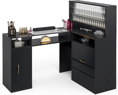 A black L shaped manicure table sold by WorkZen Interiors