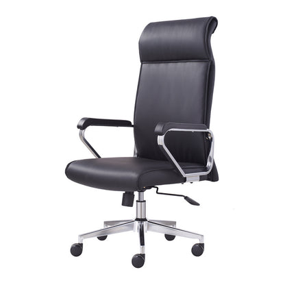 A black leather office chair sold on WorkZen Interiors