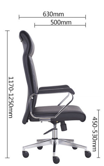 The dimension of a black leather office chair sold on WorkZen Interiors