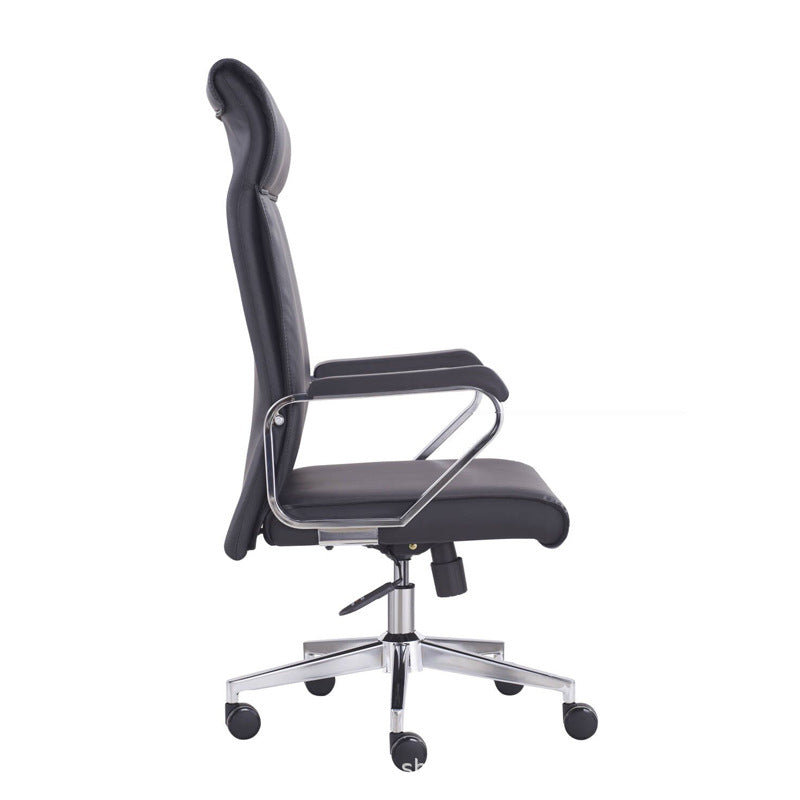 The side view of a black leather office chair sold on WorkZen Interiors