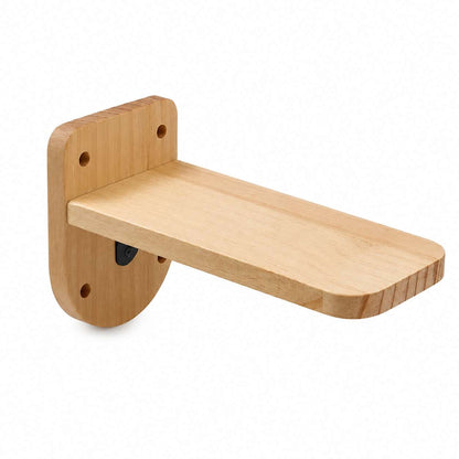 A light natural wood wall-mounted shelf with a curved backplate and a flat shelf board, shown on a plain white background.
