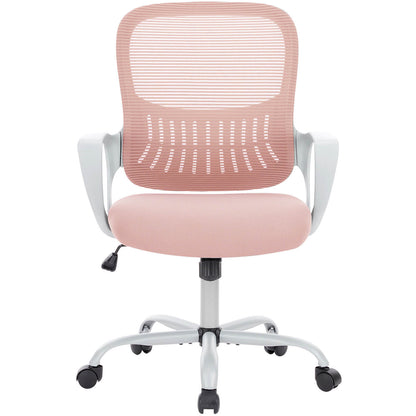 A pink mesh back office desk chair sold by WorkZen Interiors