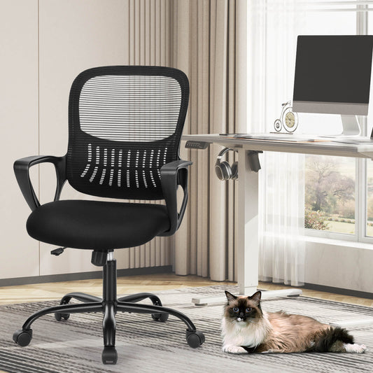 A black mesh back office desk chair sold by WorkZen Interiors