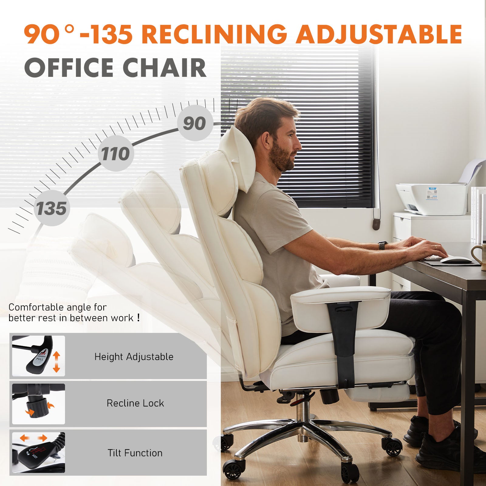 The reclining function of a white executive office chair sold by WorkZen Interiors