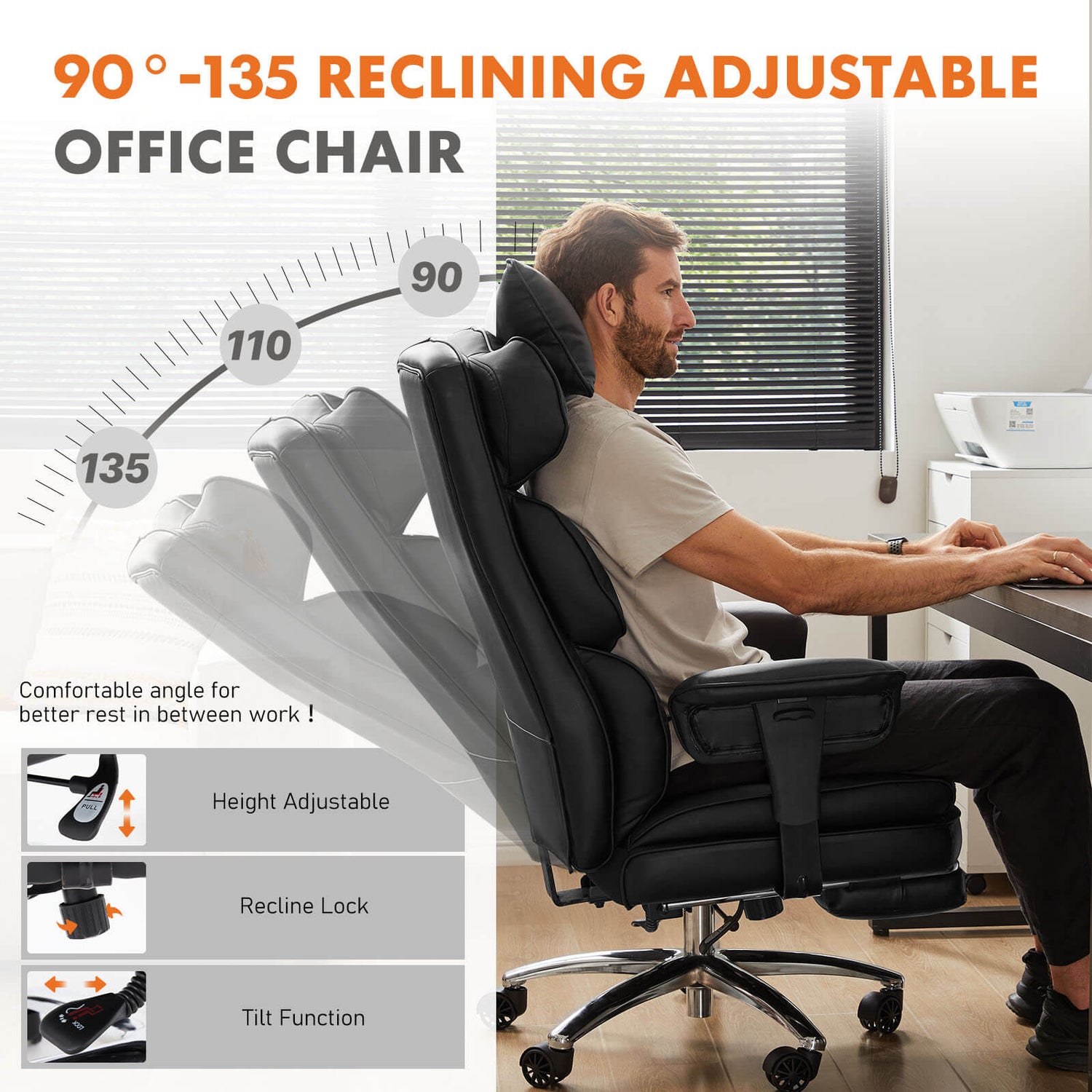The reclining function of a white executive office chair sold by WorkZen Interiors