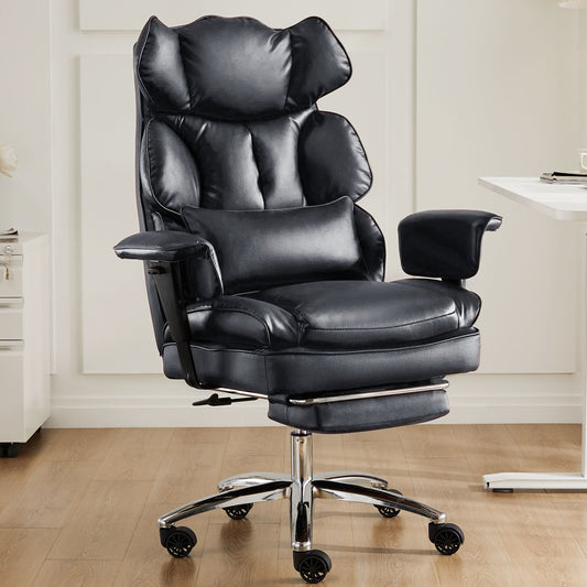 A black executive office chair sold by WorkZen Interiors