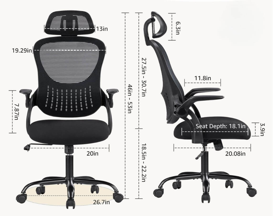 Dimension of a pink Mesh Back Office Desk Chair sold by WorkZen Interiors