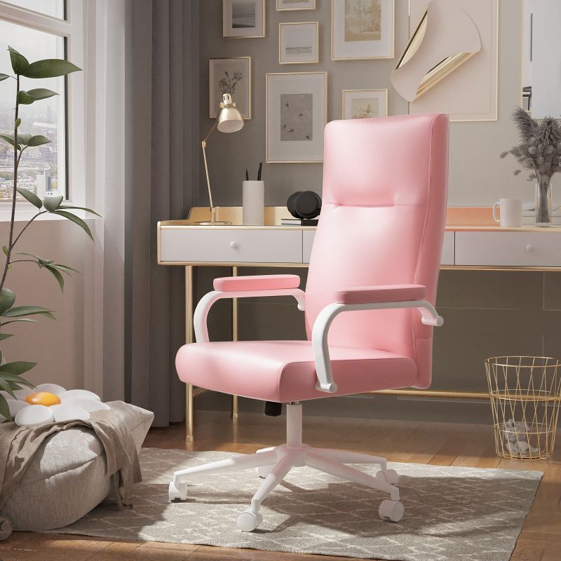 A pink executive office desk chair sold by WorkZen Interiors
