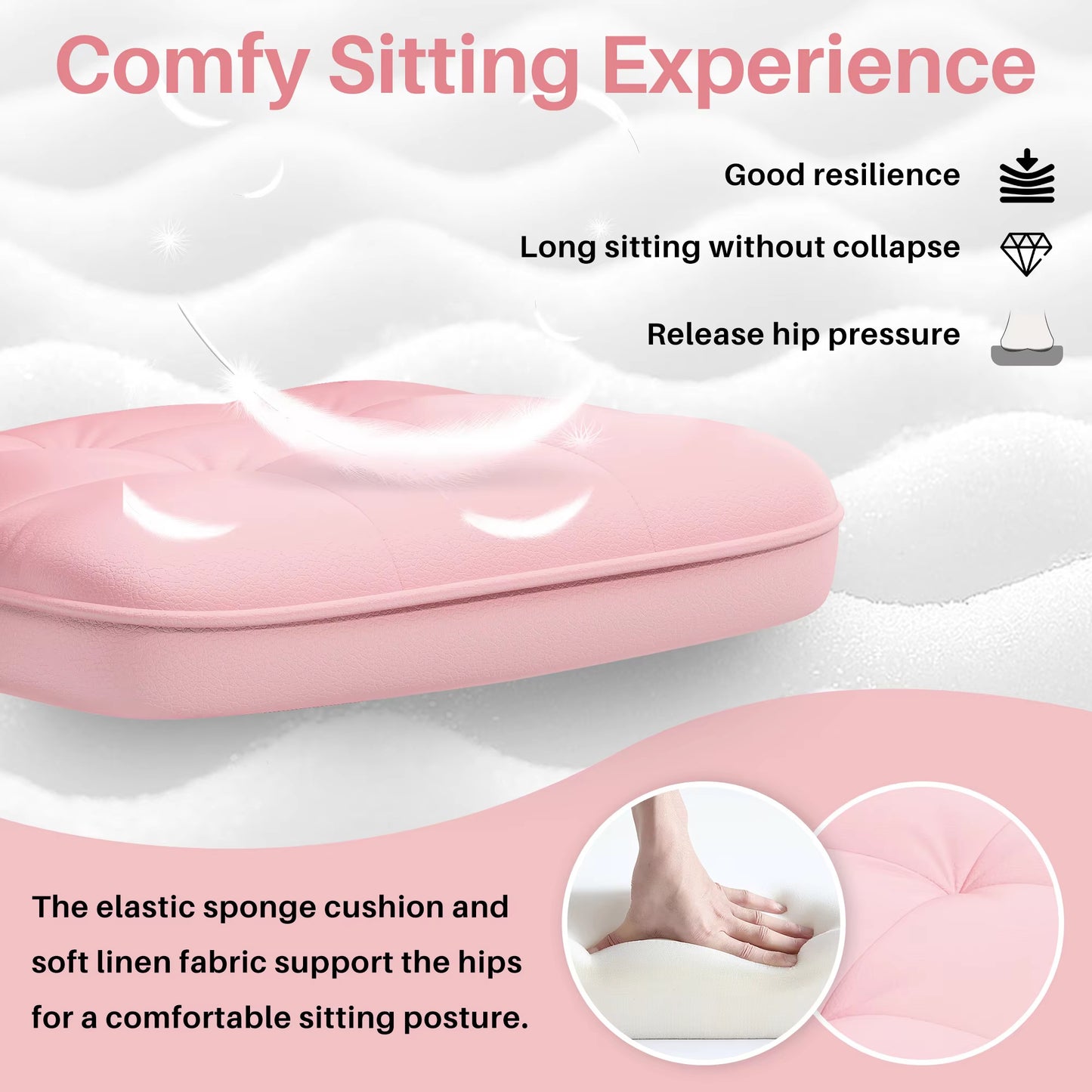 The features of a pink office chair sold by WorkZen Interiors 