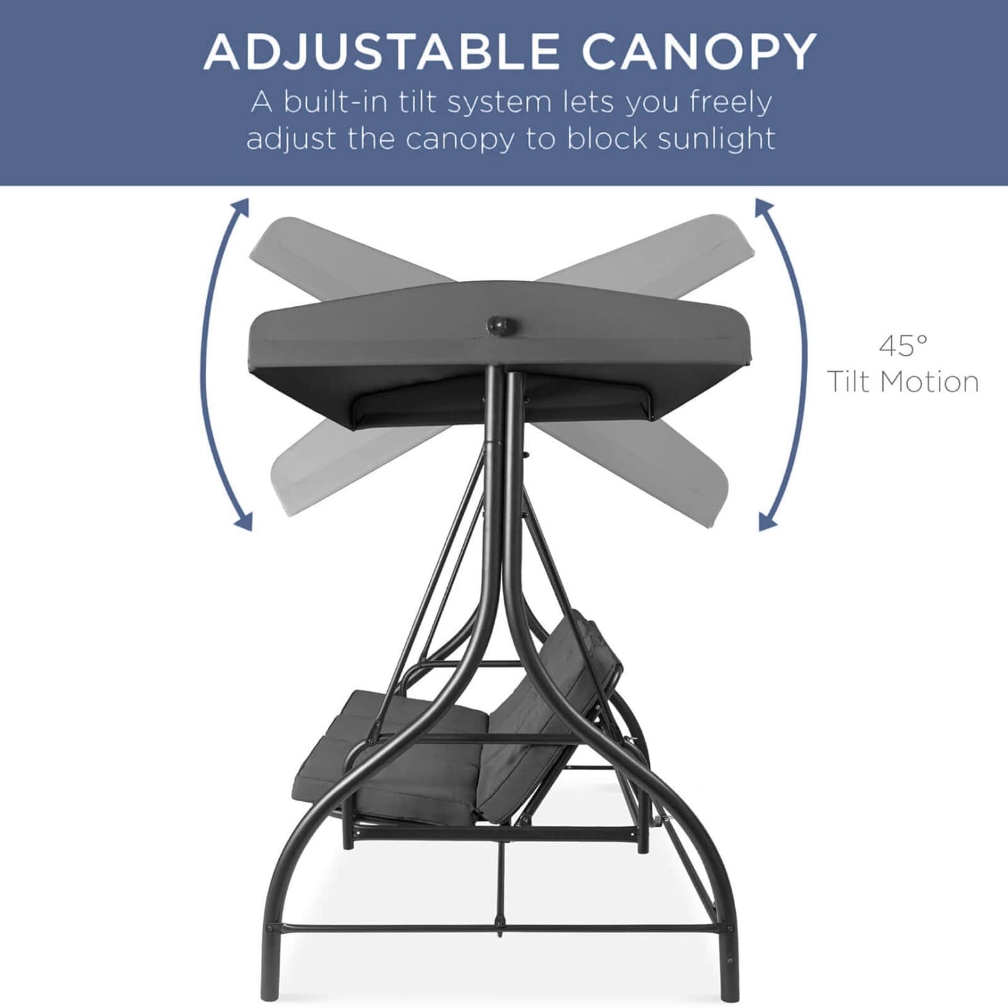 Adjustable canopy with tilt system for sunblock on a white background