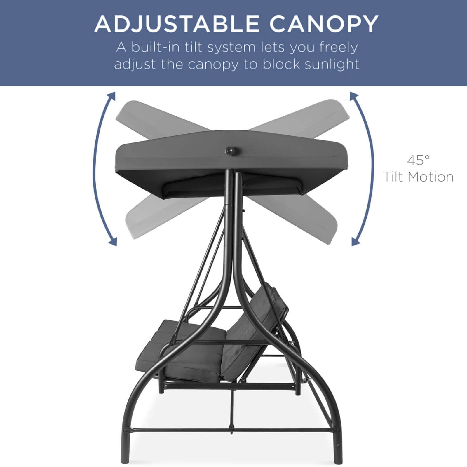 Adjustable canopy with tilt system for sunblock on a white background