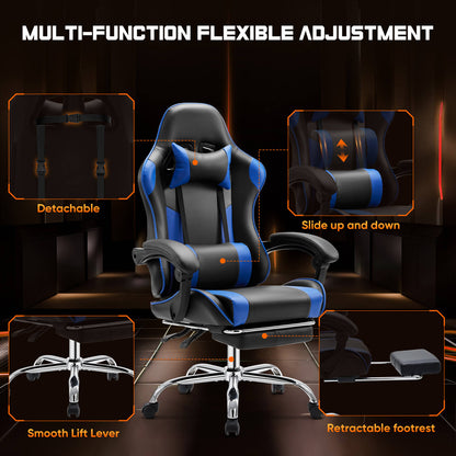 The customizable and adjustable parts of a blue and black Tall Gaming Chair sold by WorkZen Interiors