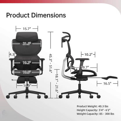 A black big and tall mesh office chair with a 2D adjustable headrest sold by WorkZen Interiors