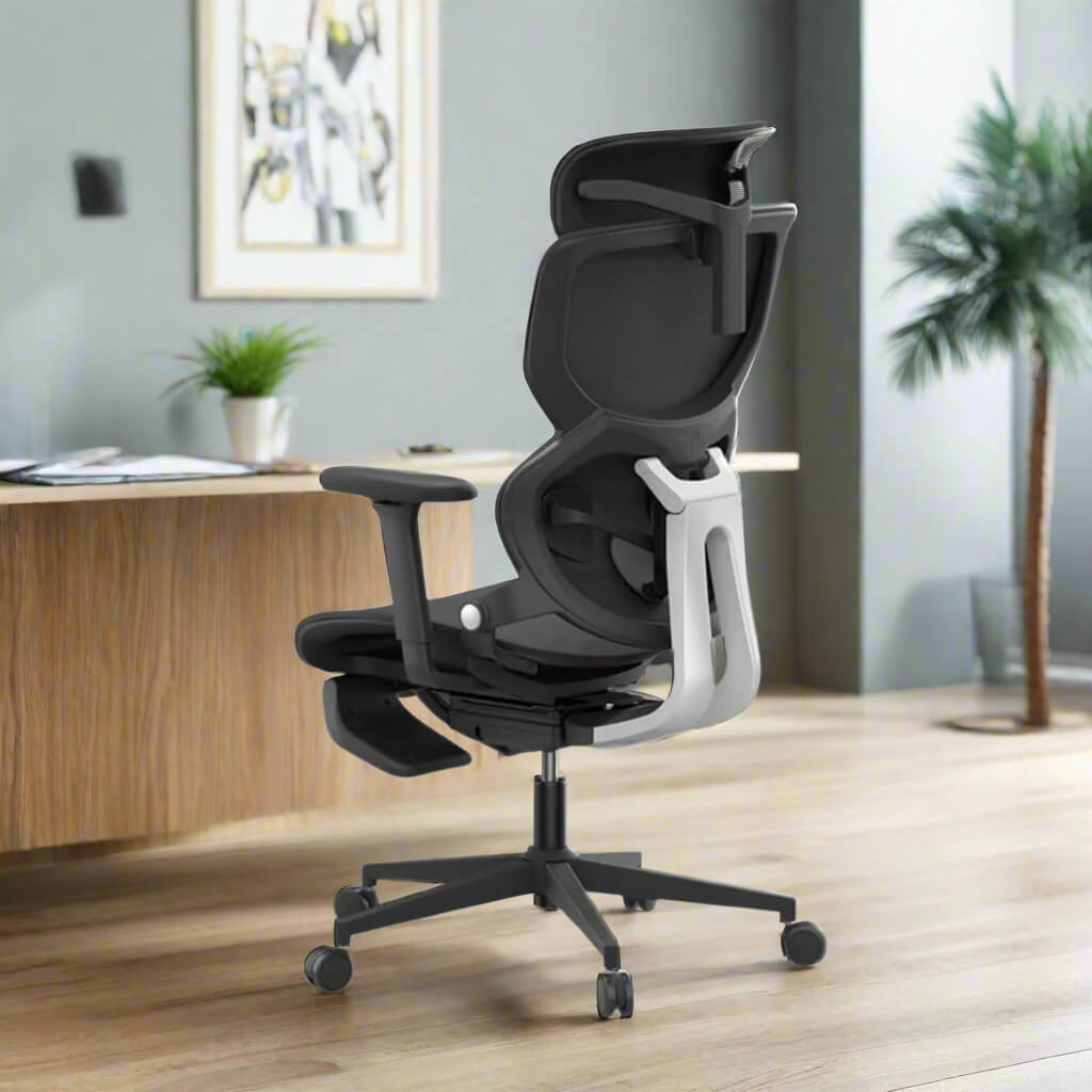 A black big and tall mesh office chair sold by WorkZen Interiors