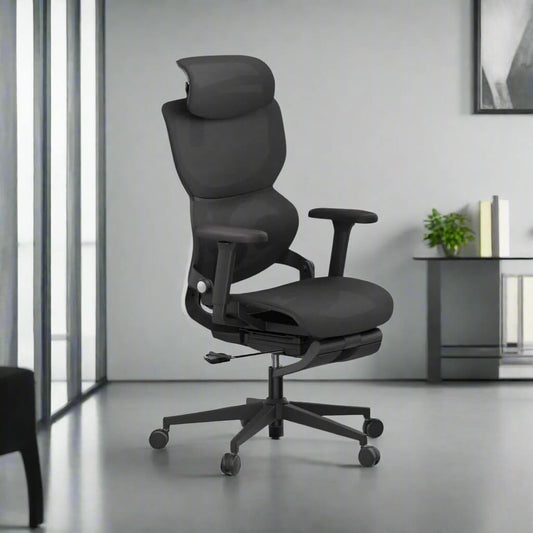 A black big and tall mesh office chair sold by WorkZen Interiors