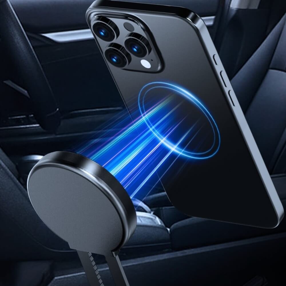A black Magnetic Phone Holder sold by WorkZen Interiors