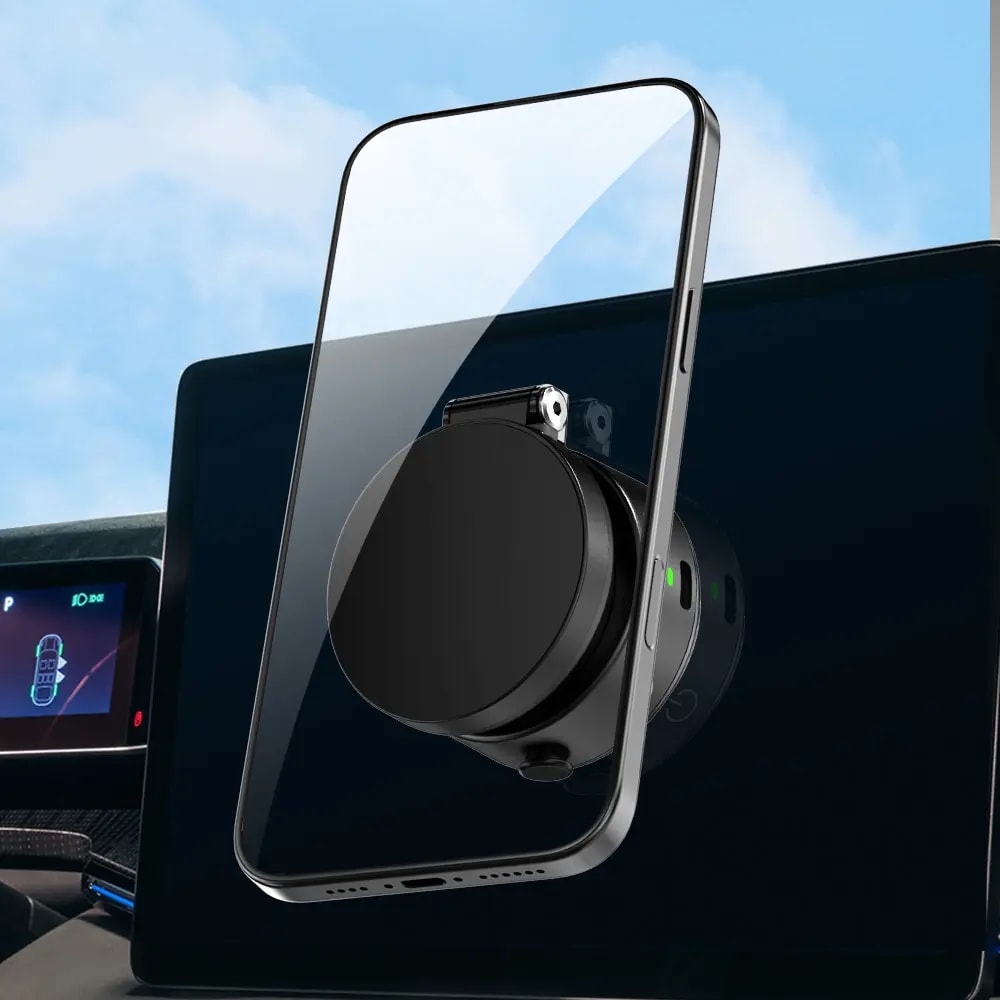 A black Magnetic Phone Holder sold by WorkZen Interiors