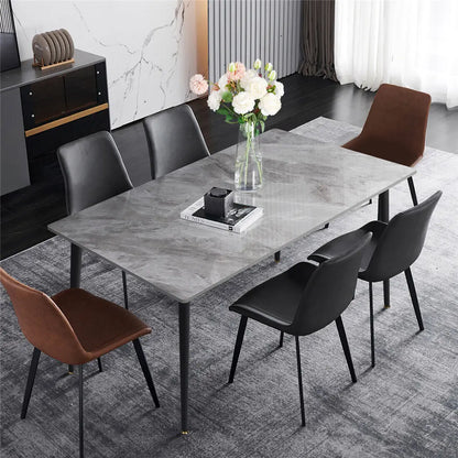 A rectangular marble cafeteria table and 6 chairs sold by WorkZen Interiors