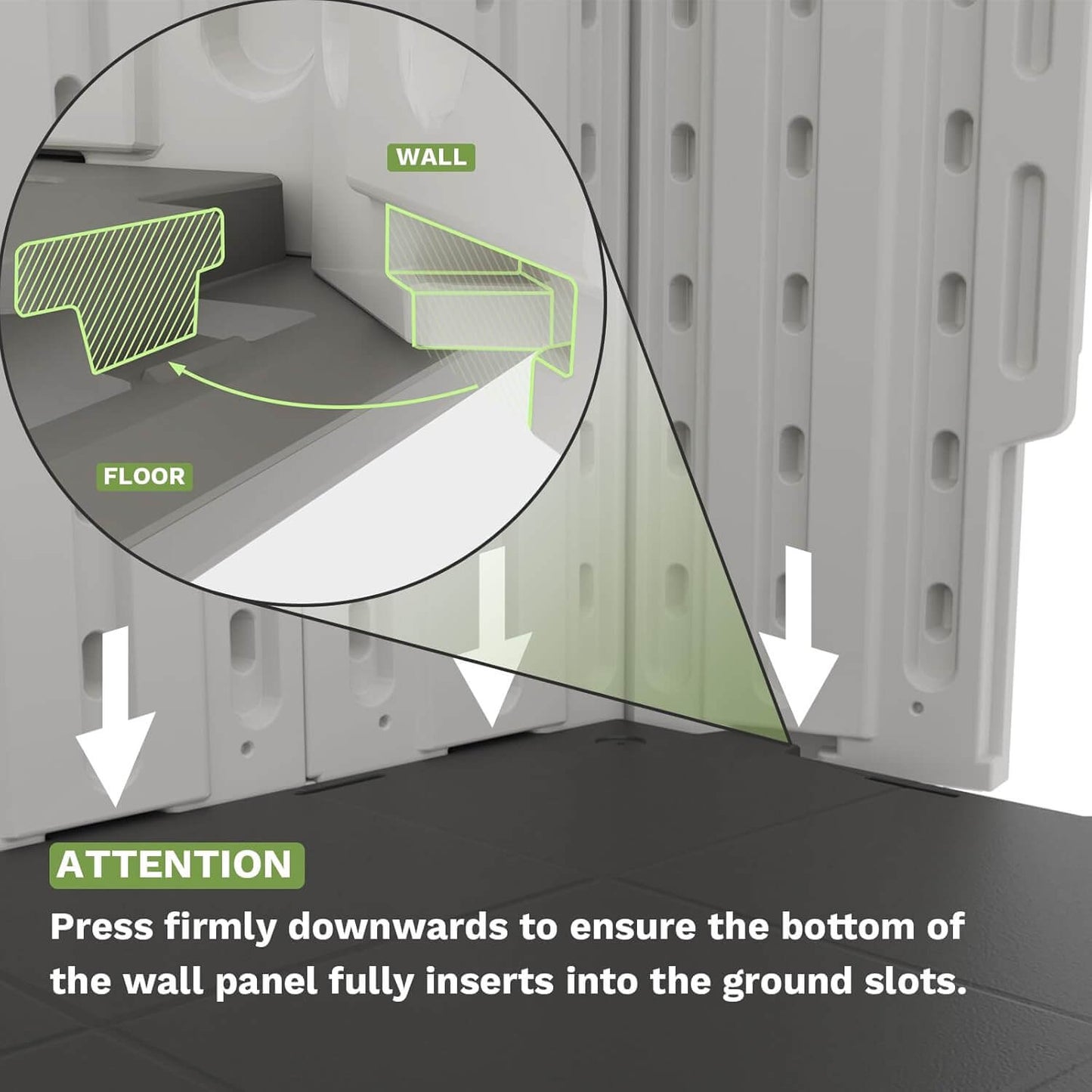 Wall panel installation diagram with text instructions on a gray background