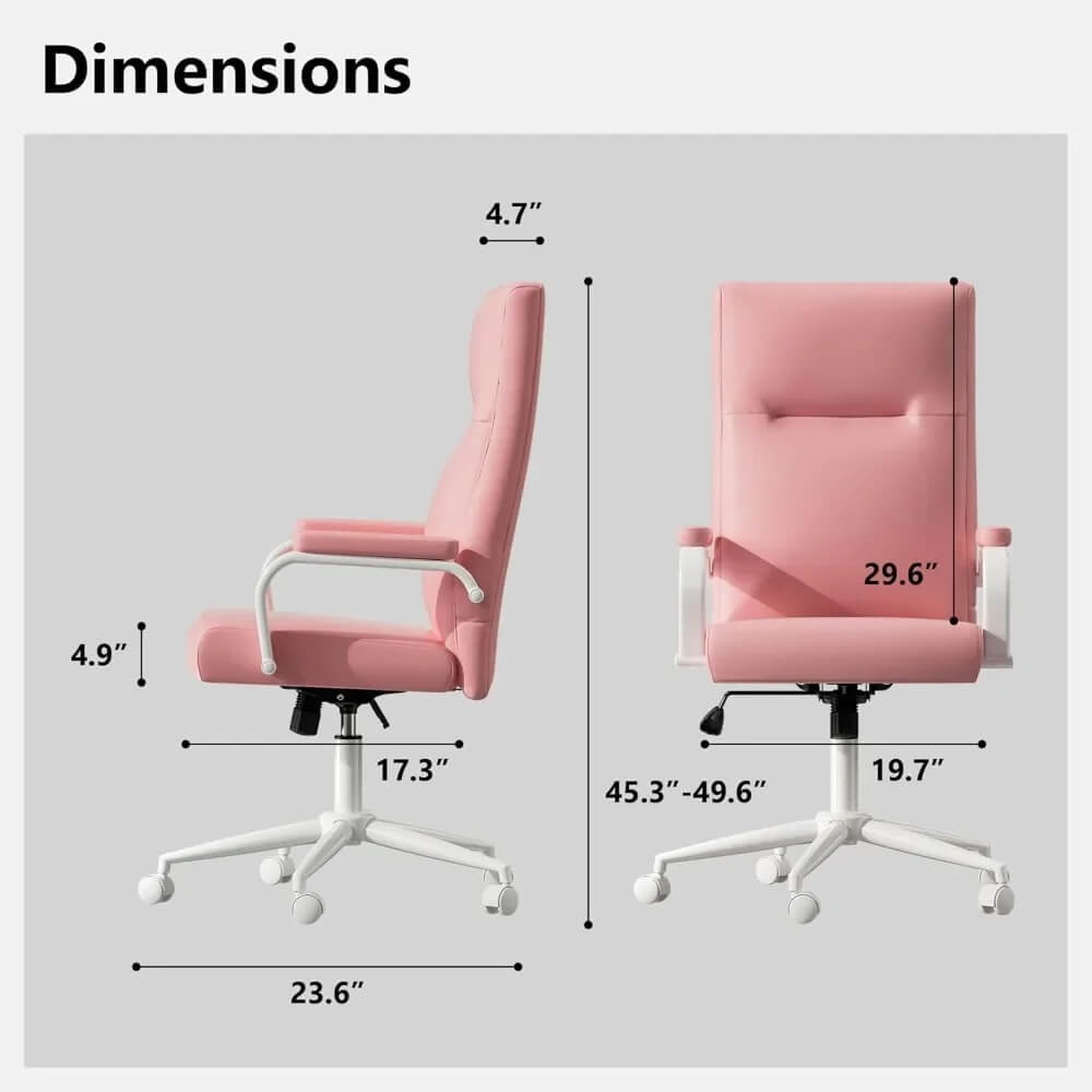 Dimension of a pink Executive Office Desk Chair sold on WorkZen Interiors