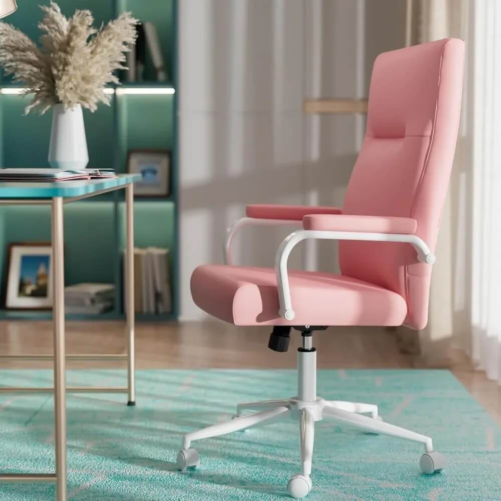 A pink Executive Office Desk Chair sold on WorkZen Interiors