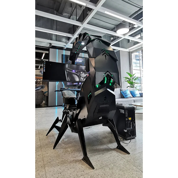 Scorpion gaming chair in a room with a couch and plants.