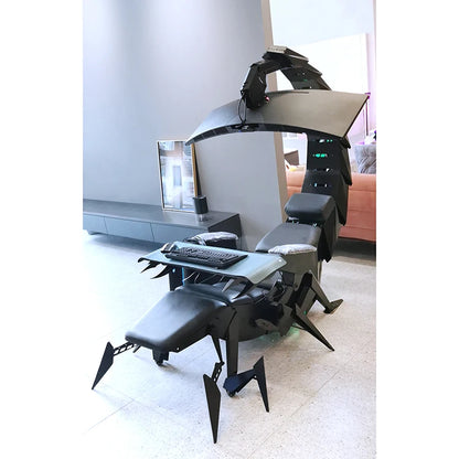 Scorpion gaming chair in a room with a desk and computer setup.
