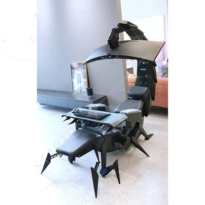 Scorpion gaming chair in a room with a desk and computer setup.