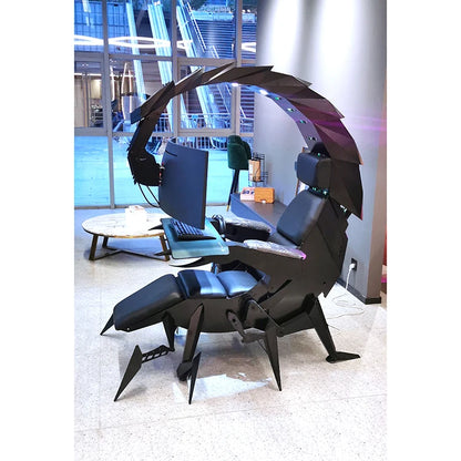 Modern, futuristic scorpion gaming chair with a unique design in an indoor setting
