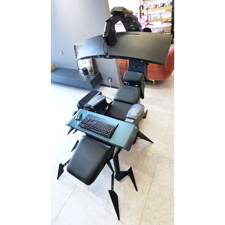 Scorpion gaming chair with adjustable armrests and headrest in a room setting.