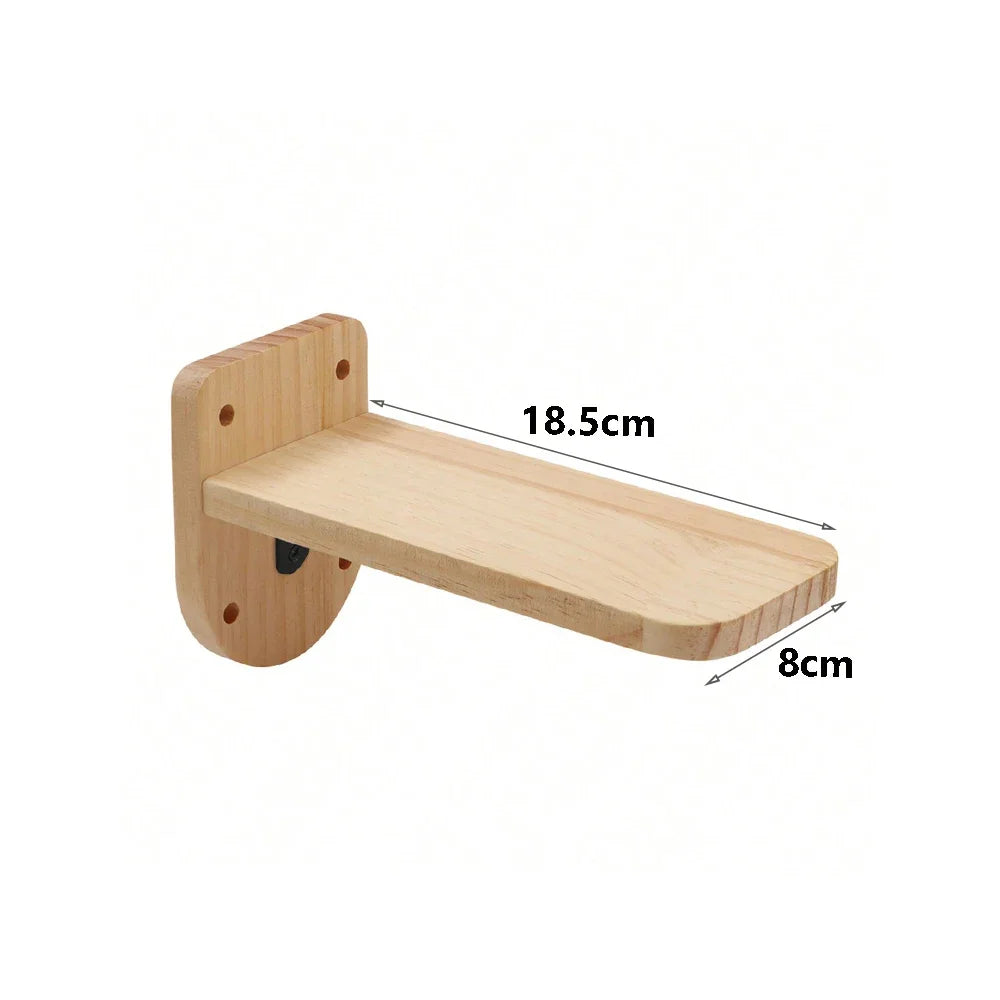 Wooden shelf with dimensions labeled on a white background