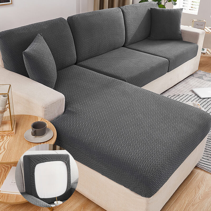 A grey Sectional Sofa Slipcovers sold by WorkZen Interiors