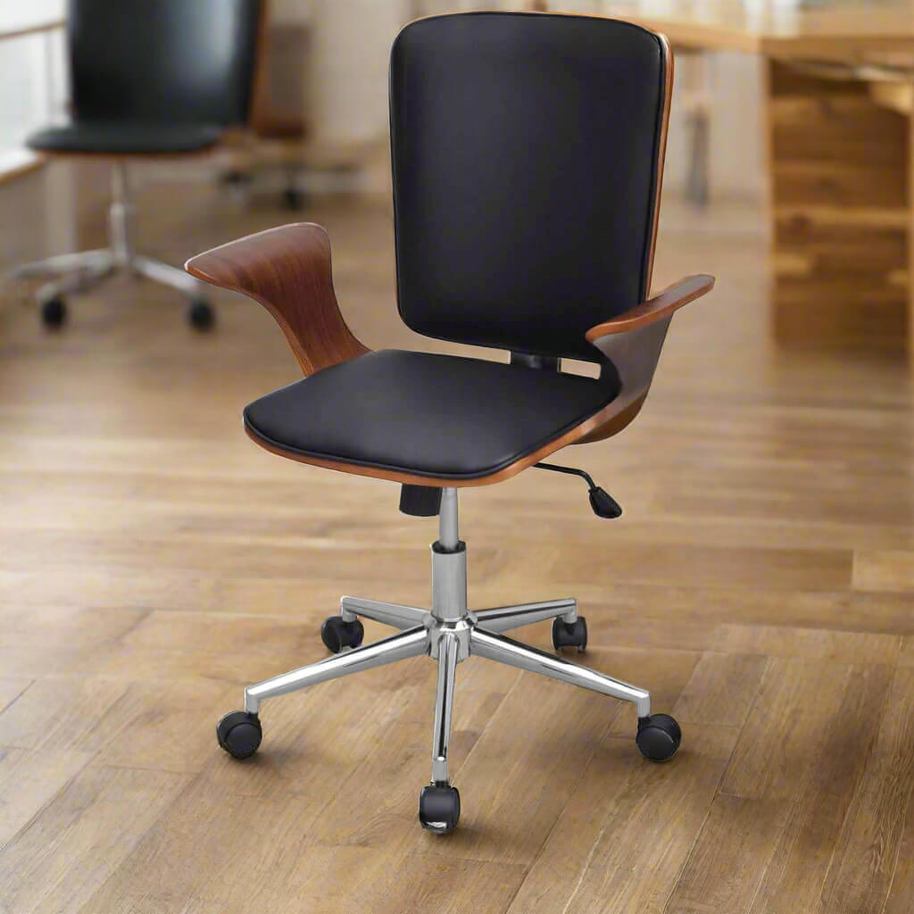 A Swivel Leather Office Chair in an executive office with another swivel leather office chair at the back.