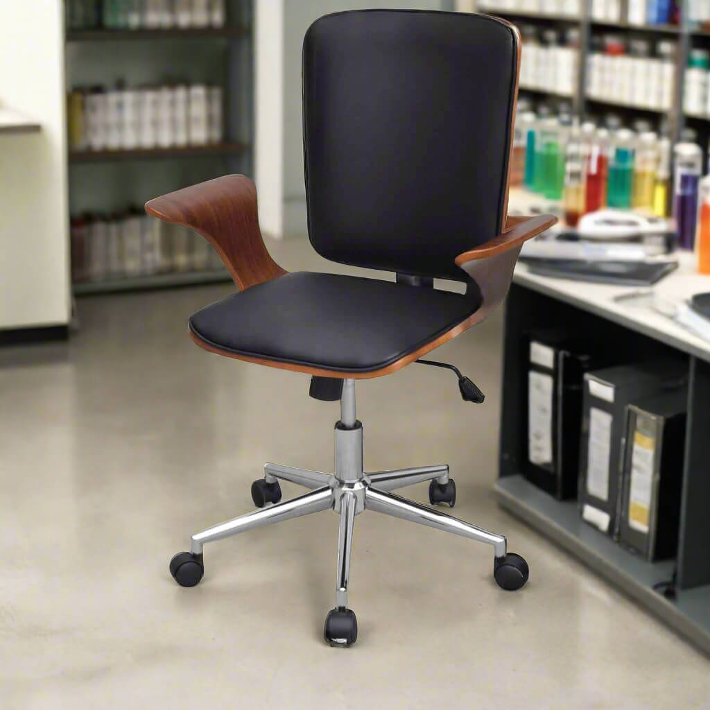 A Swivel Leather Office Chair  being used in a science laboratory.