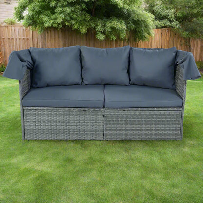 A gray folding patio set sold by WorkZen Interiors