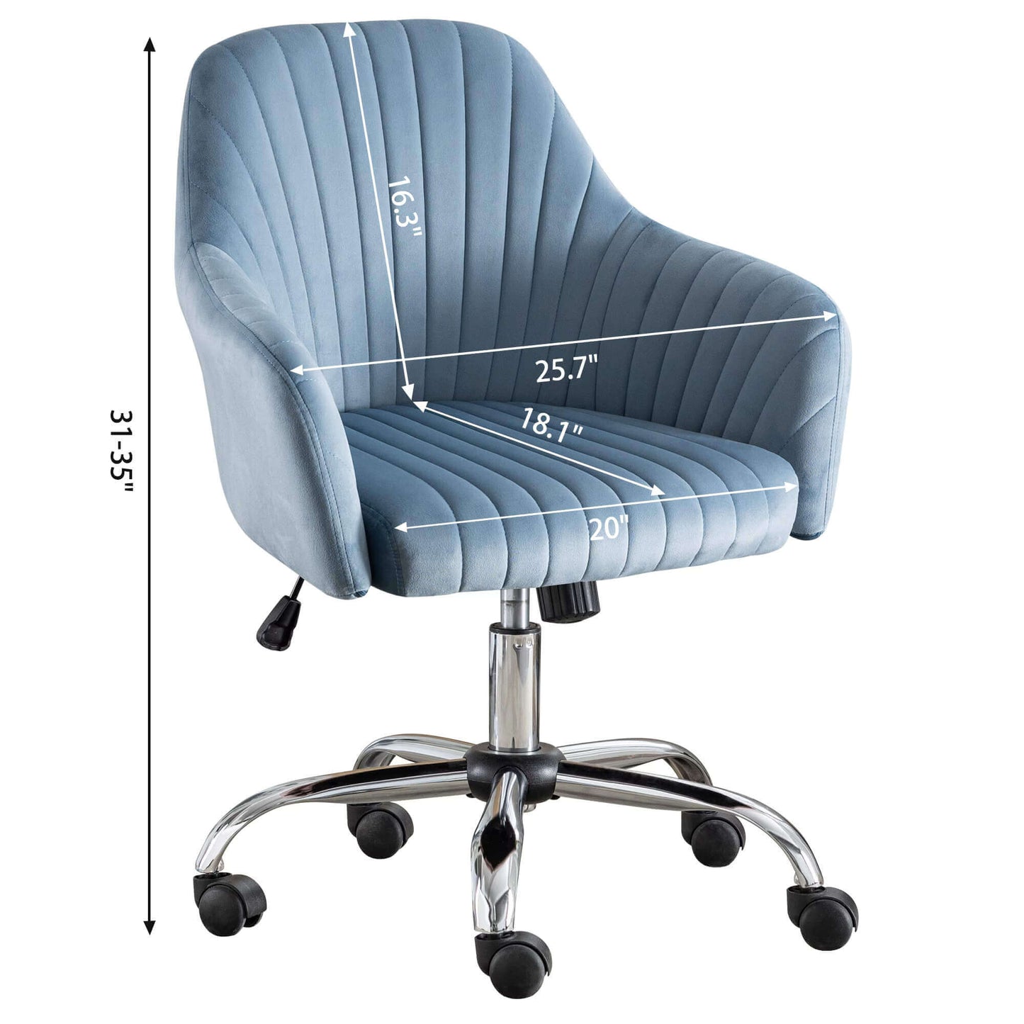 The dimension of a velvet office chair sold by WorkZen Interiors 