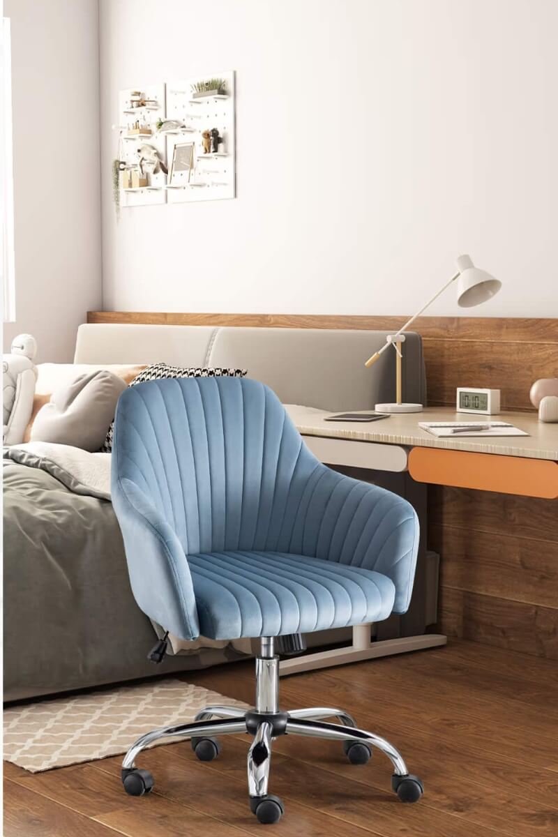 A velvet office chair sold by WorkZen Interiors 