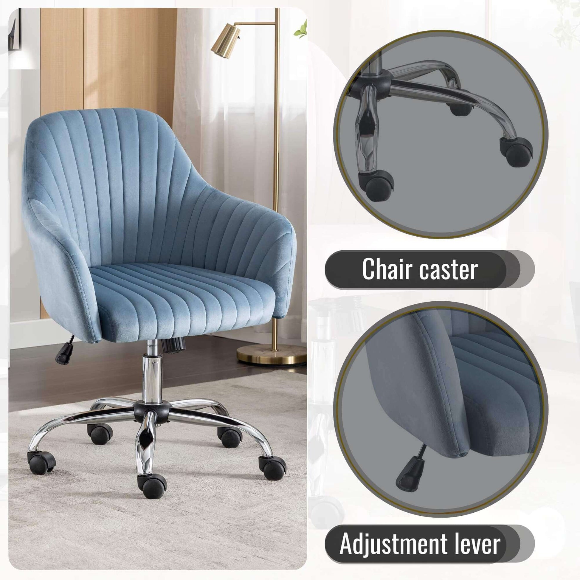 A velvet office chair in an office after being sold by WorkZen Interiors