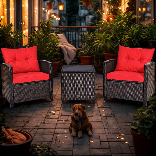 A red 3 Piece Patio Furniture Set sold by WorkZen Interiors