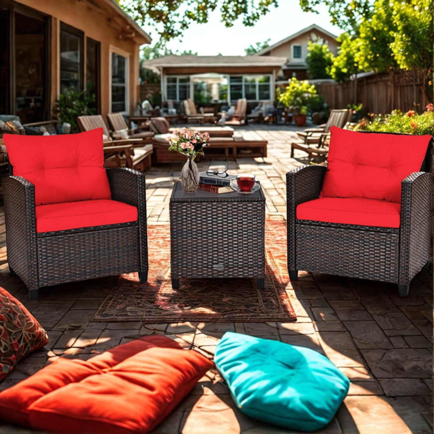 A red 3 Piece Patio Furniture Set sold by WorkZen Interiors