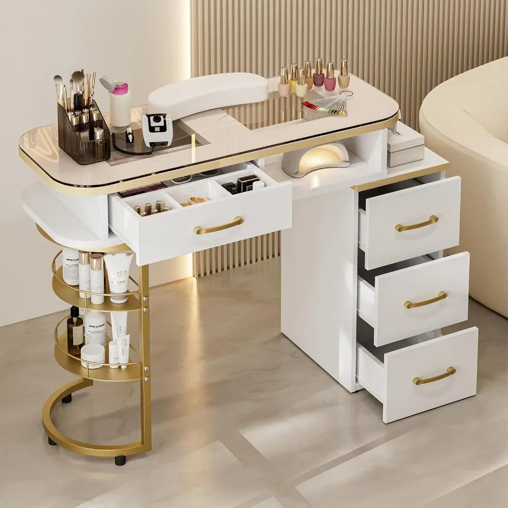 A white manicure table sold by WorkZen Interiors
