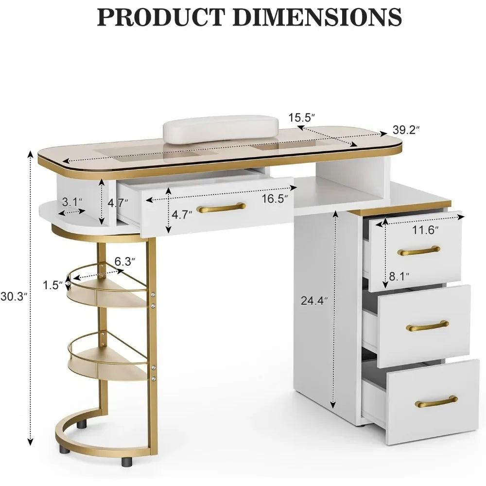Dimension of a white manicure table sold by WorkZen Interiors