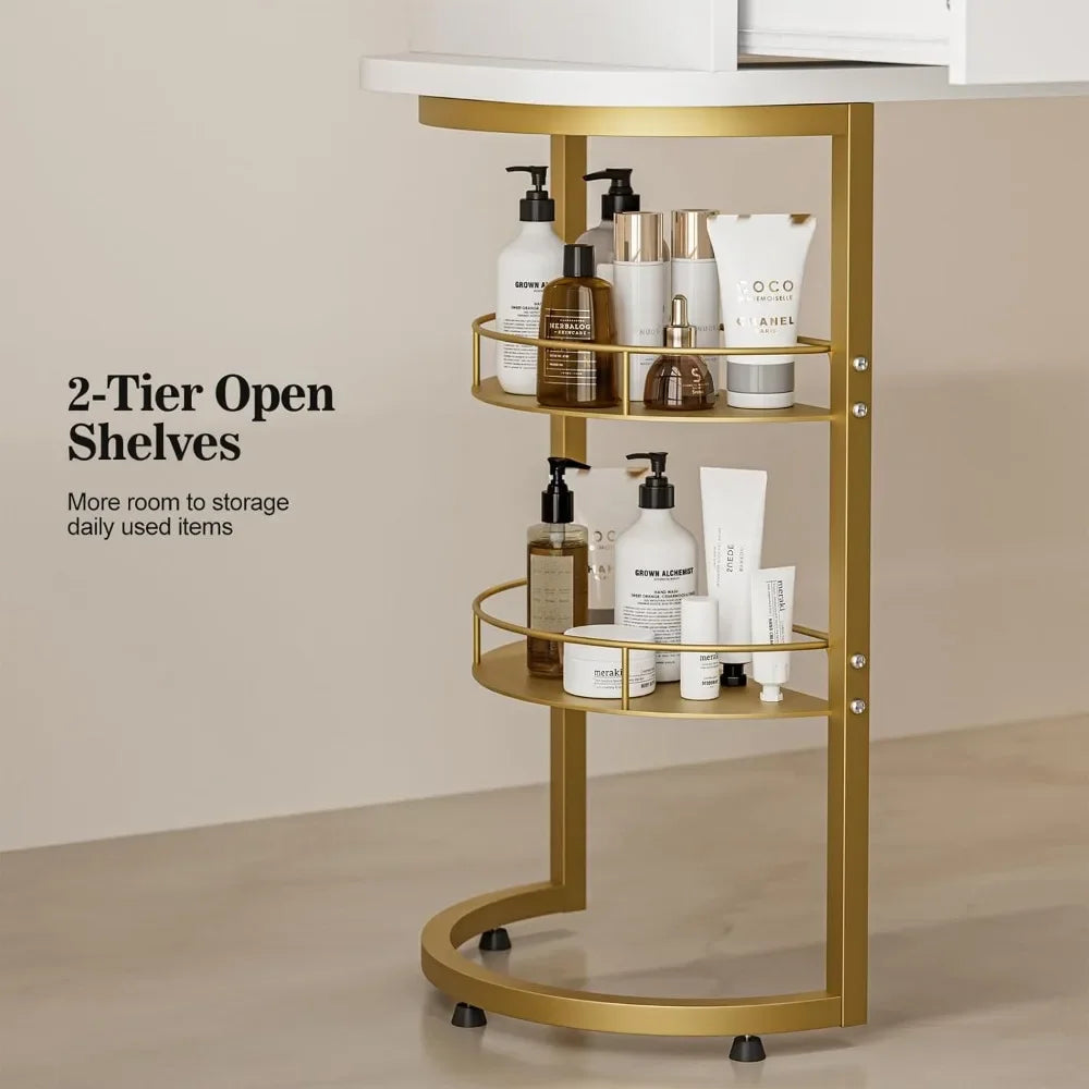 2 tier open shelves of a white manicure table sold by WorkZen Interiors