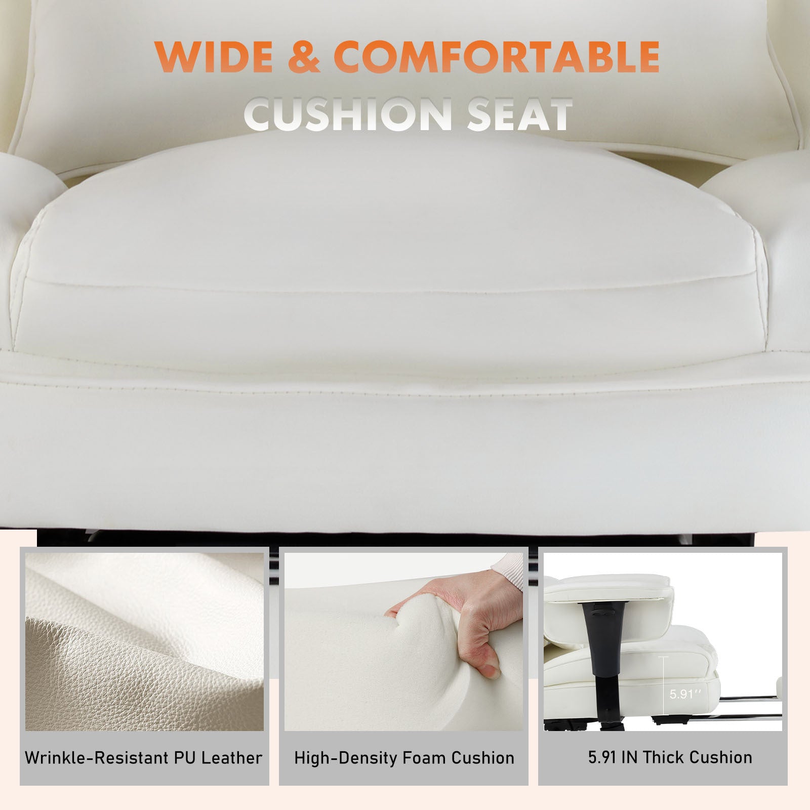 A white executive office chair showing the composition of the cushion
