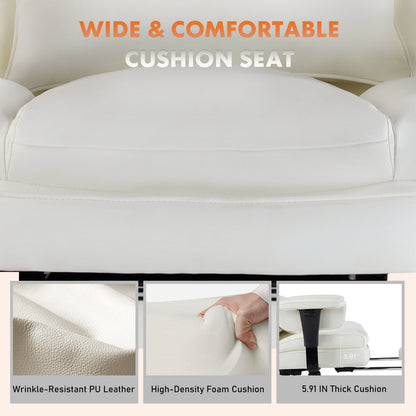 A white executive office chair showing the composition of the cushion