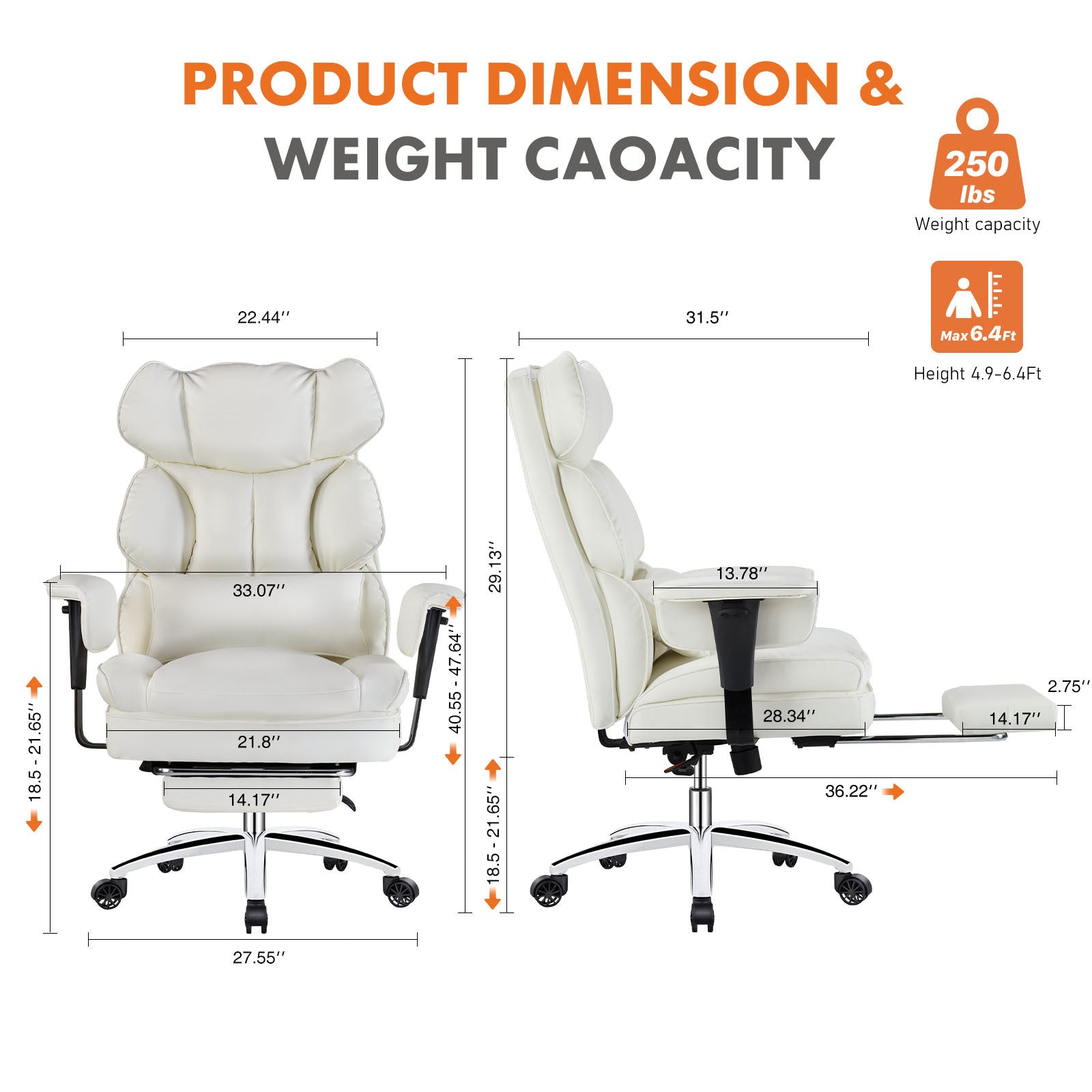 The dimension of a white executive office chair sold by WorkZen Interiors